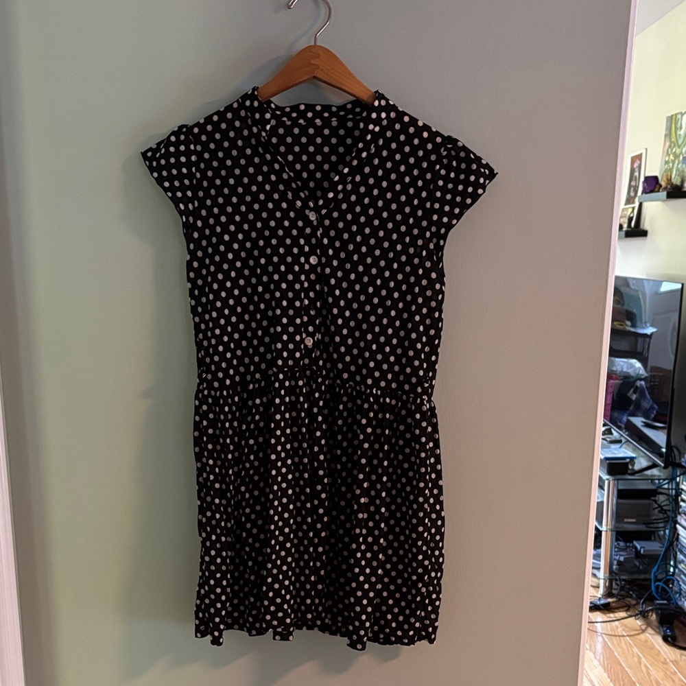 Lightweight Cottagecore Artsy Polka Dot Black White Dress Women’s Size L Large
